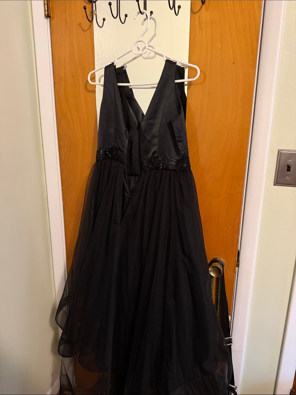 JJs House Black V-Neck Tulle Ball Gown with Beaded Waistband
